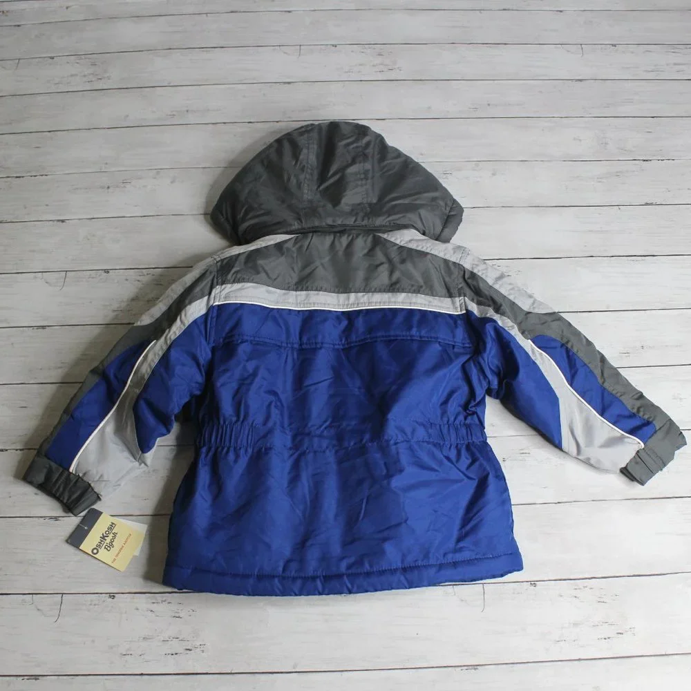 Oshkosh Boy's Hooded Winter Coat Youth Size S 4 Blue Gray Fleece Lined
